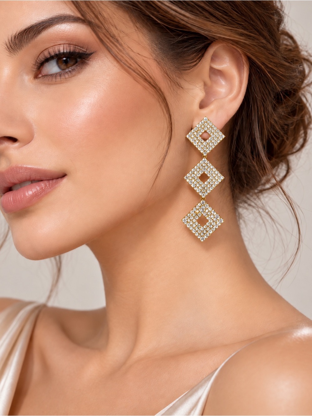 Elegant Silver Diamond-Shaped Earrings